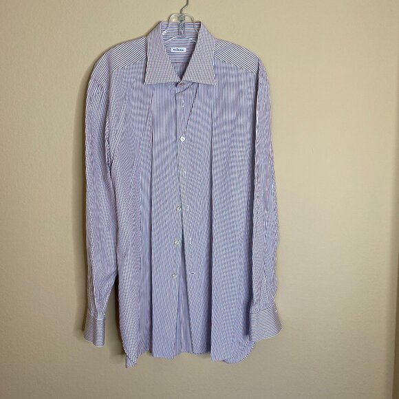 kiton red white & blue striped dress shirt